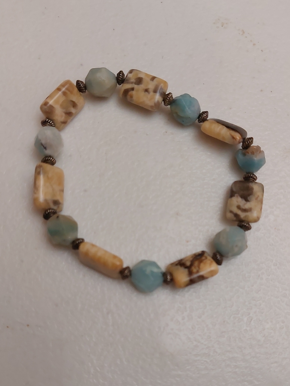 Natural Stones Agate And Amazonite Beads Stretch Bracelet 7 Inch